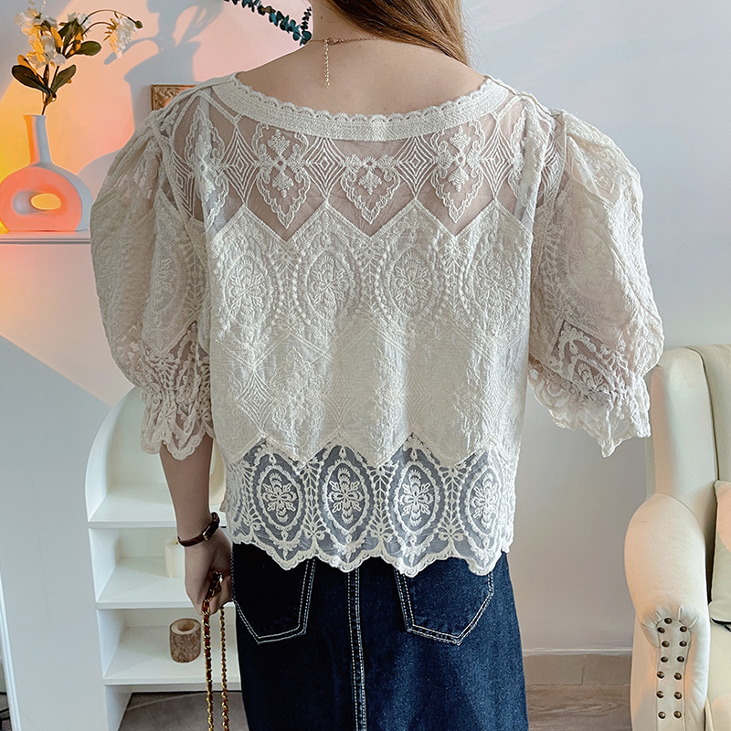 Embroidery lace fat sister large yard small shirt for women
