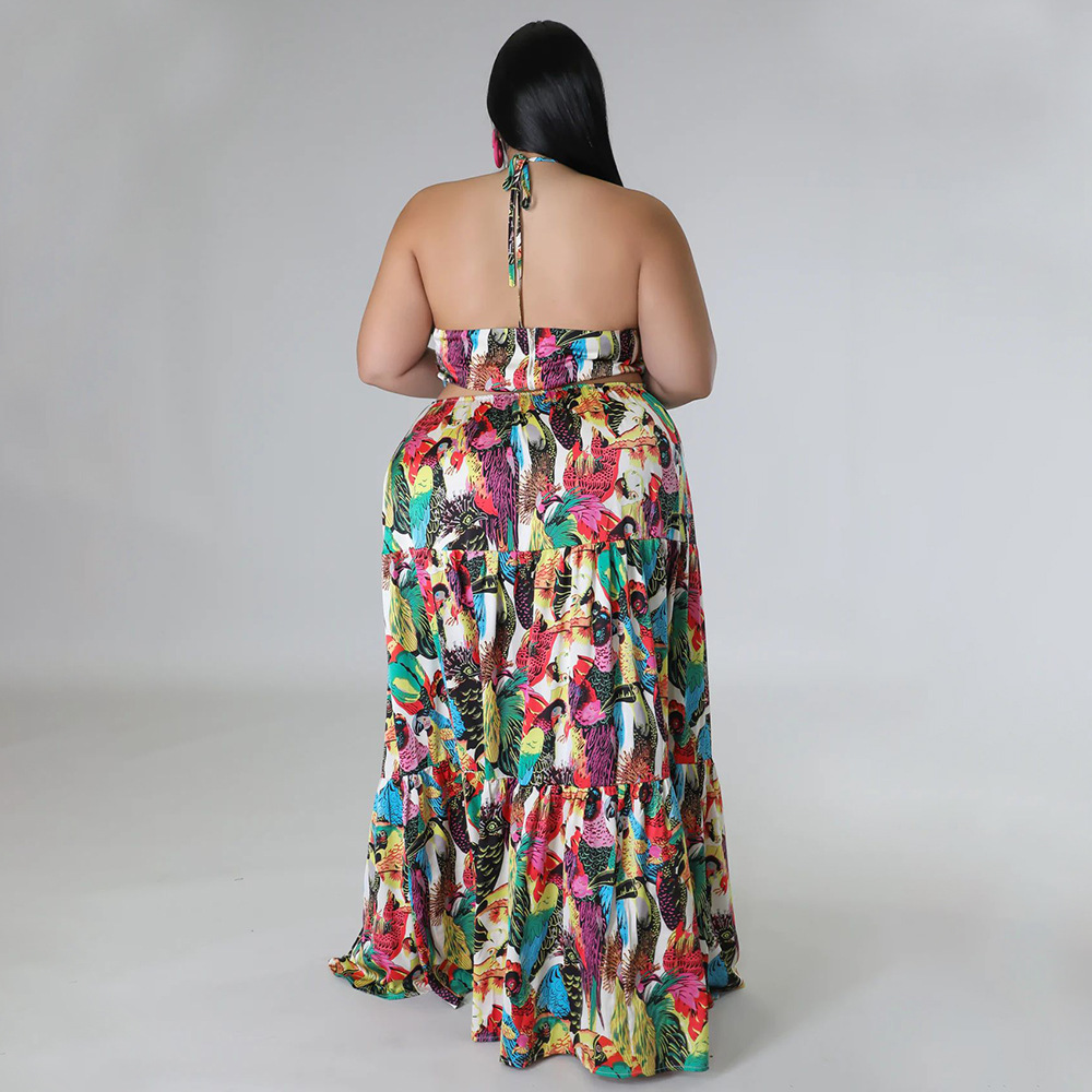 Printing frenum sexy halter sleeveless large yard dress