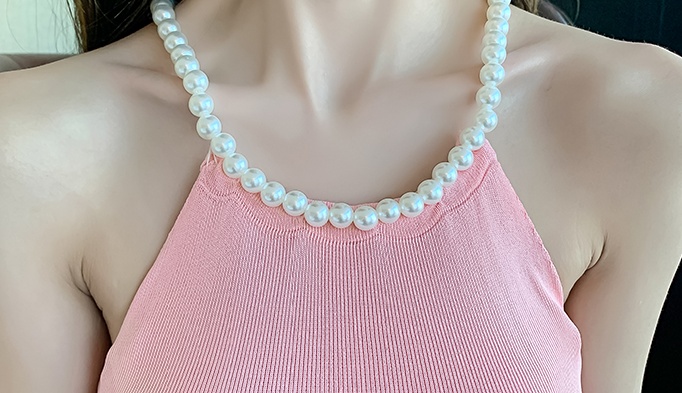 Halter pearl fold slim knitted long split sling dress