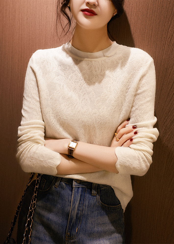 Lace jacquard wool hollow spring and summer tender sweater