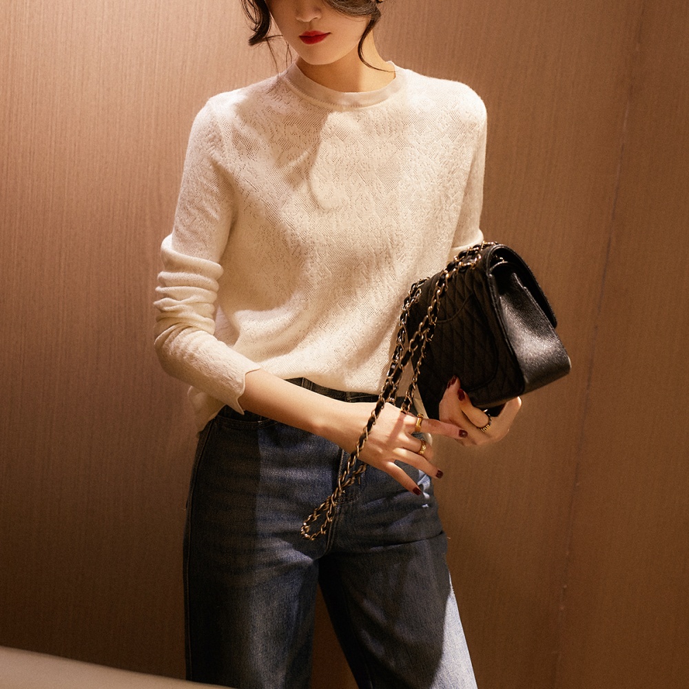 Lace jacquard wool hollow spring and summer tender sweater
