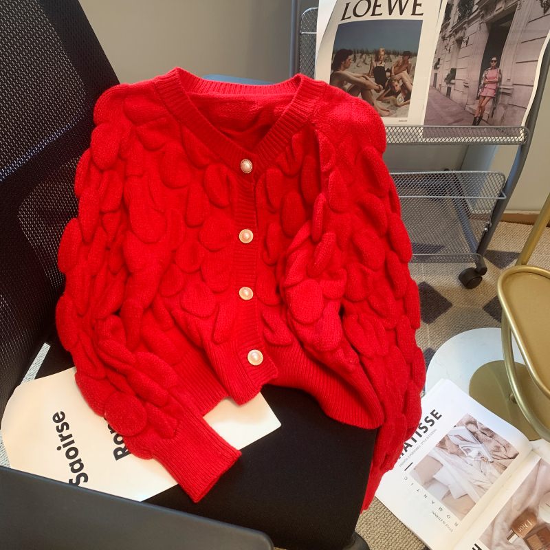 Fashionable lazy red sweater for women