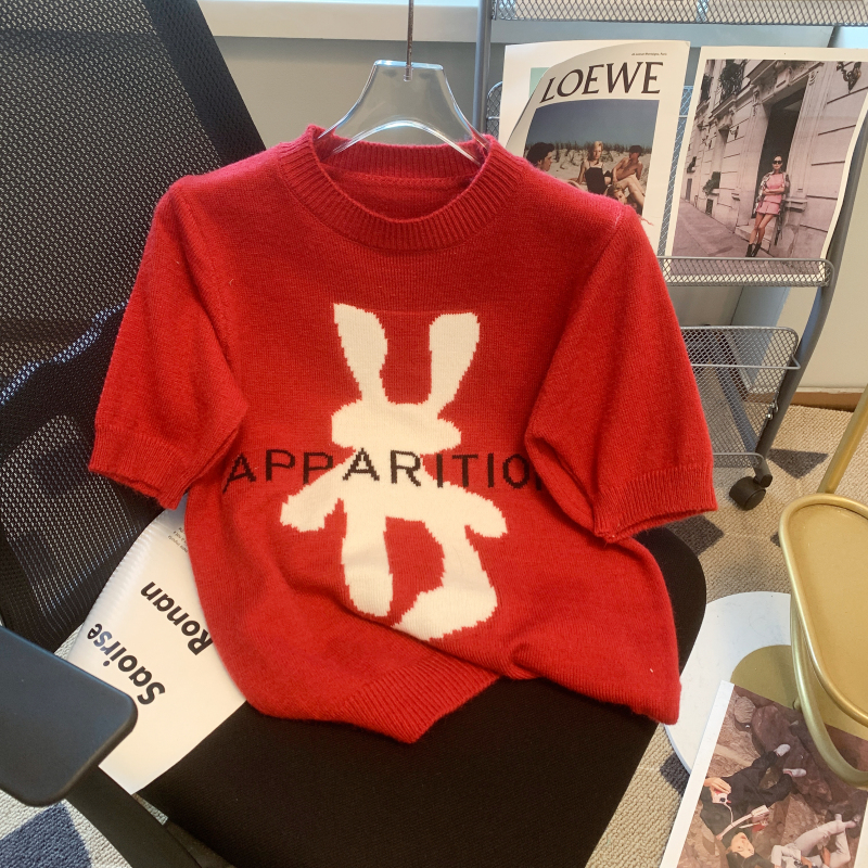 Short sleeve bottoming shirt rabbit sweater for women