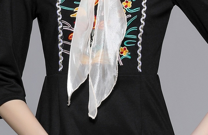 Bow embroidered flowers spring dress