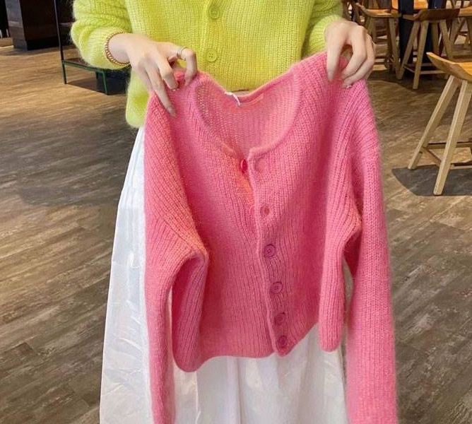 Cashmere spring and autumn sweater mohair coat for women