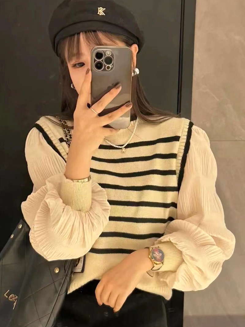 Black-white tops Korean style sweater for women