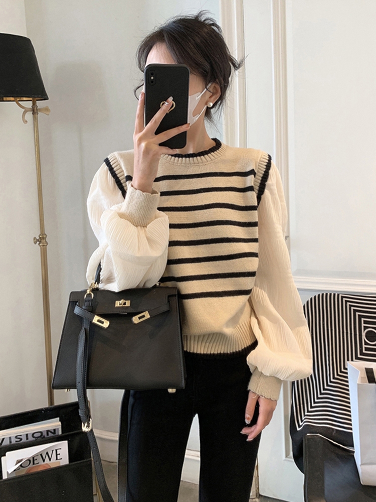 Black-white tops Korean style sweater for women