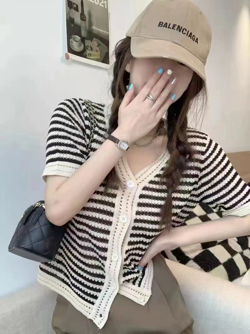 Korean style all-match stripe knitted cardigan for women