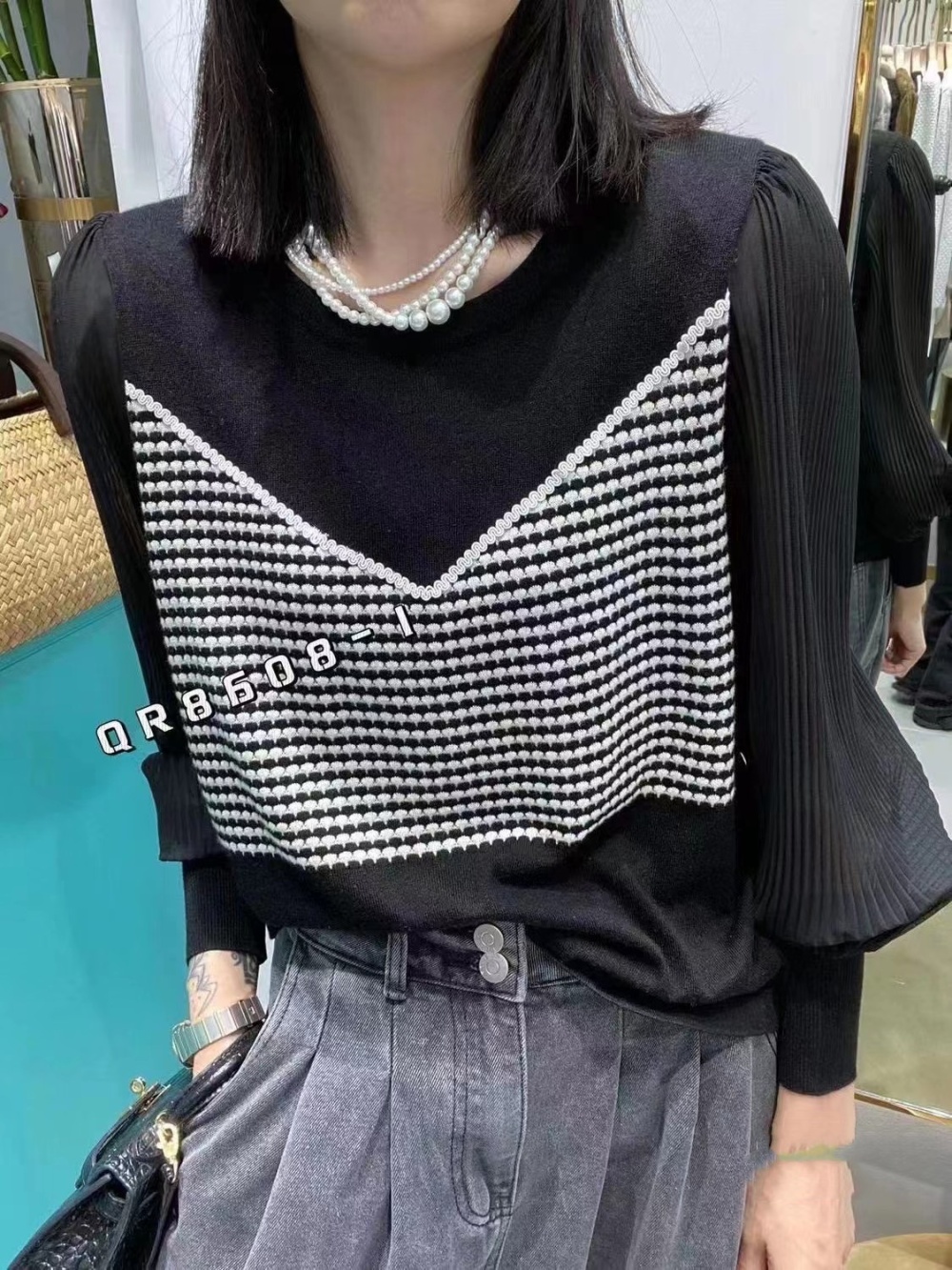Plaid tops spring and autumn sweater for women