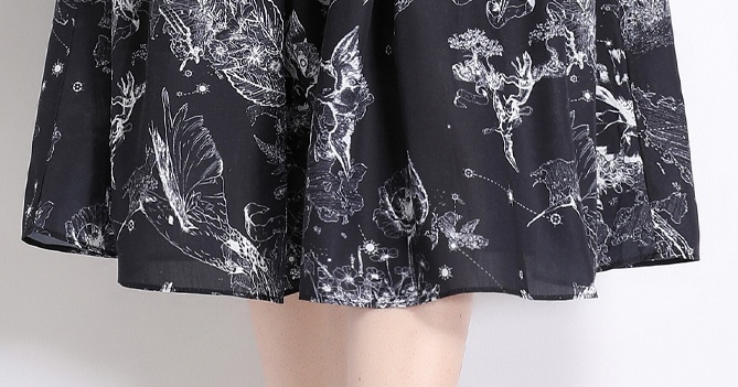 Short sleeve printing big skirt ink lapel long dress
