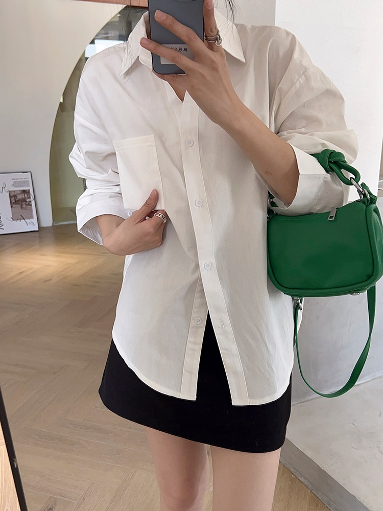 Bottoming pure loose tops slim white spring shirt for women