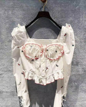 Square collar Western style embroidery tops for women