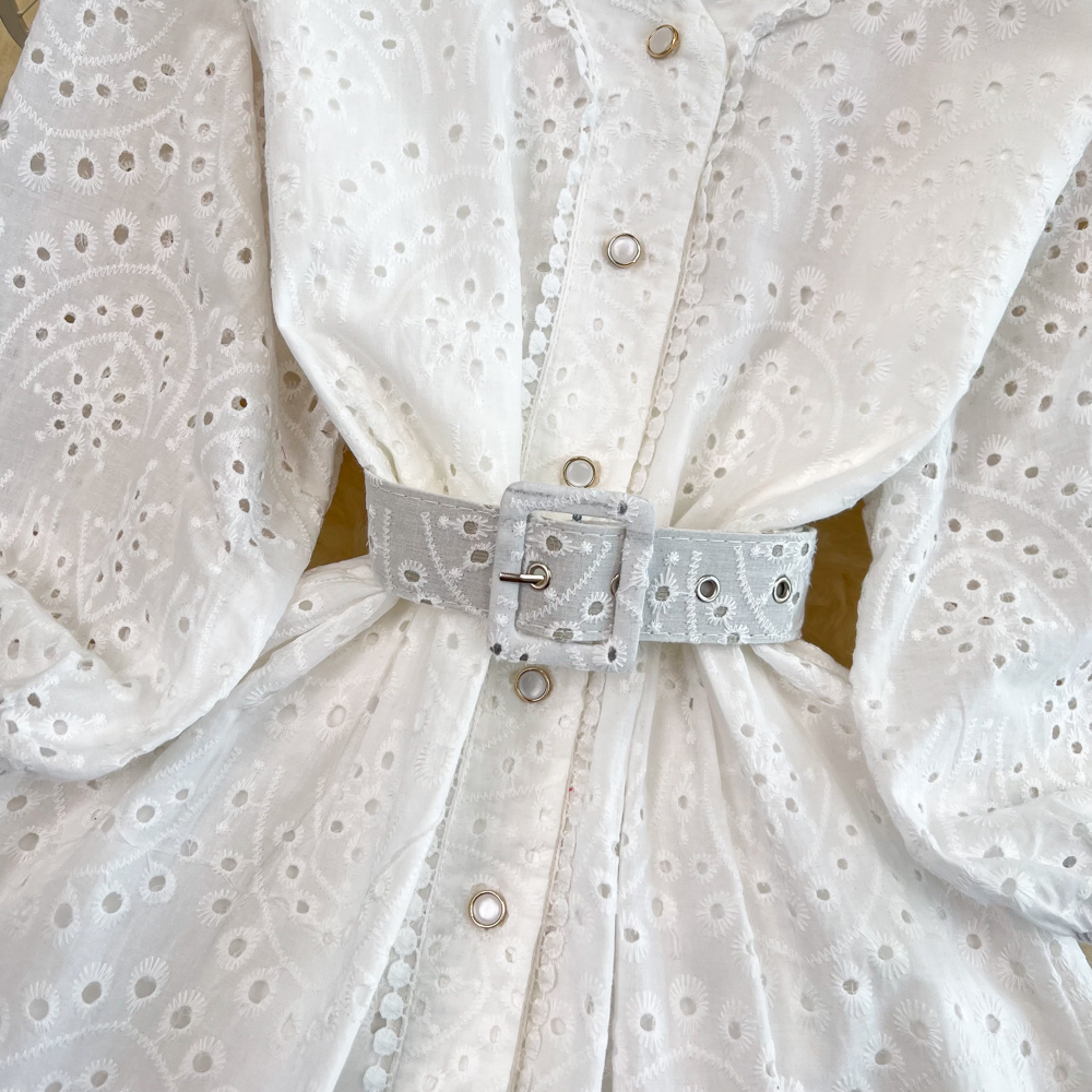 Embroidery slim long dress single-breasted retro dress