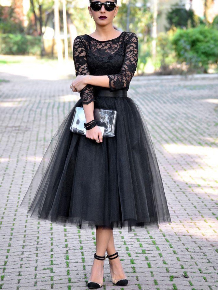 Long sleeve black dress lace fashion evening dress