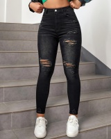 Denim European style long pants high waist jeans for women