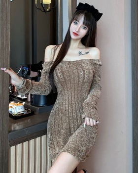 Sexy wrapped chest long sleeve package hip dress for women