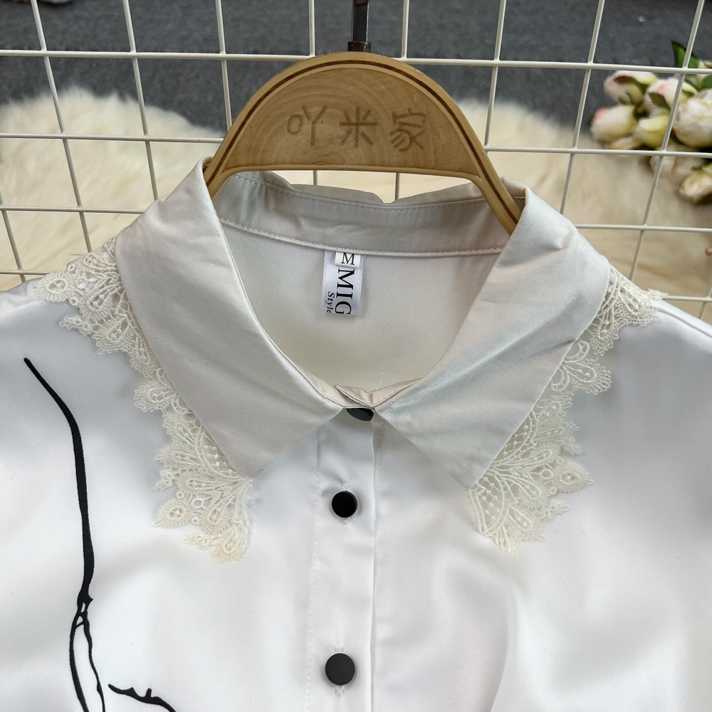 Lapel printing shirt slim single-breasted dress