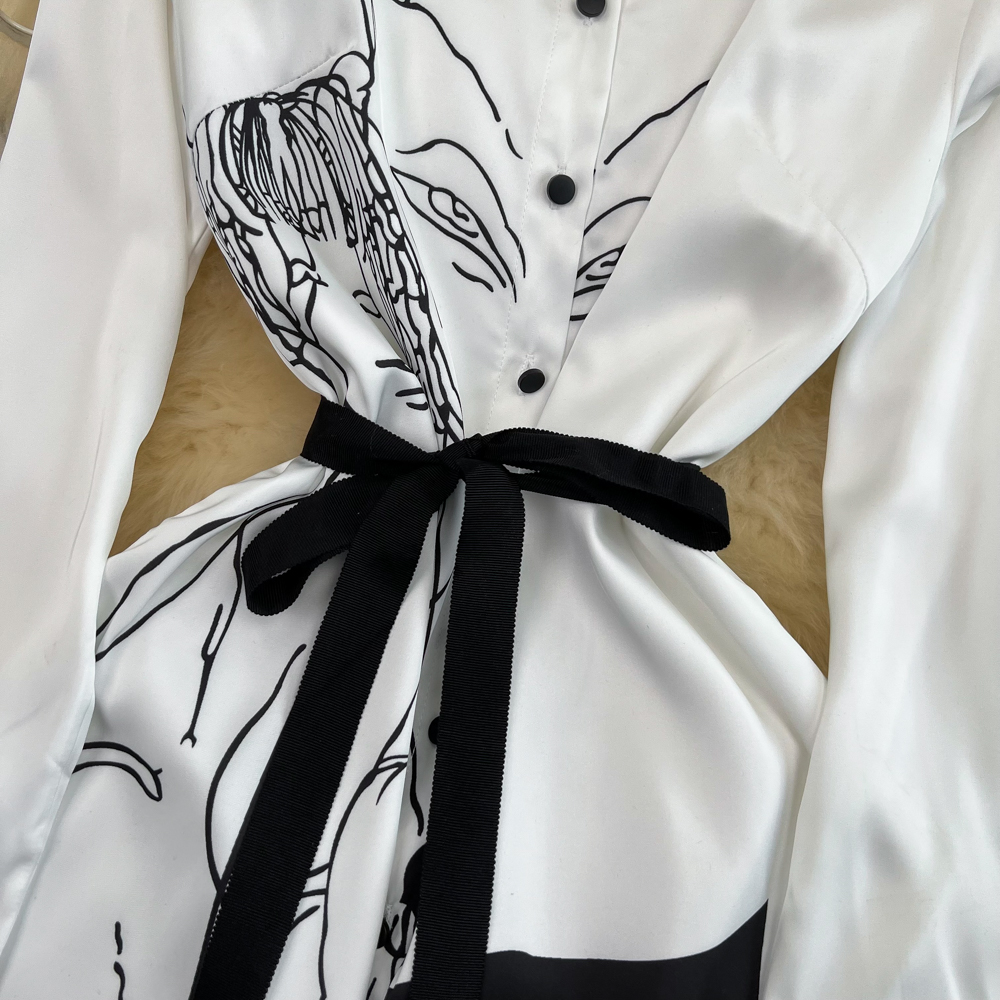 Lapel printing shirt slim single-breasted dress