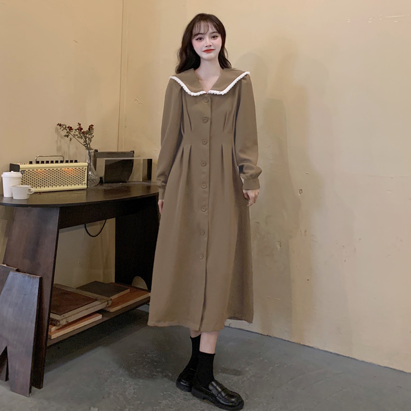 Single-breasted spring slim puff sleeve dress for women