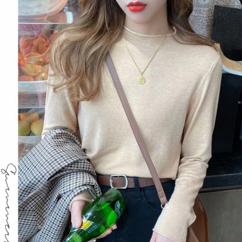 Pure pullover long sleeve T-shirt simple spring and autumn tops