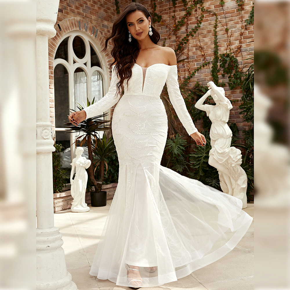 Long sequins bridesmaid dress long sleeve dress