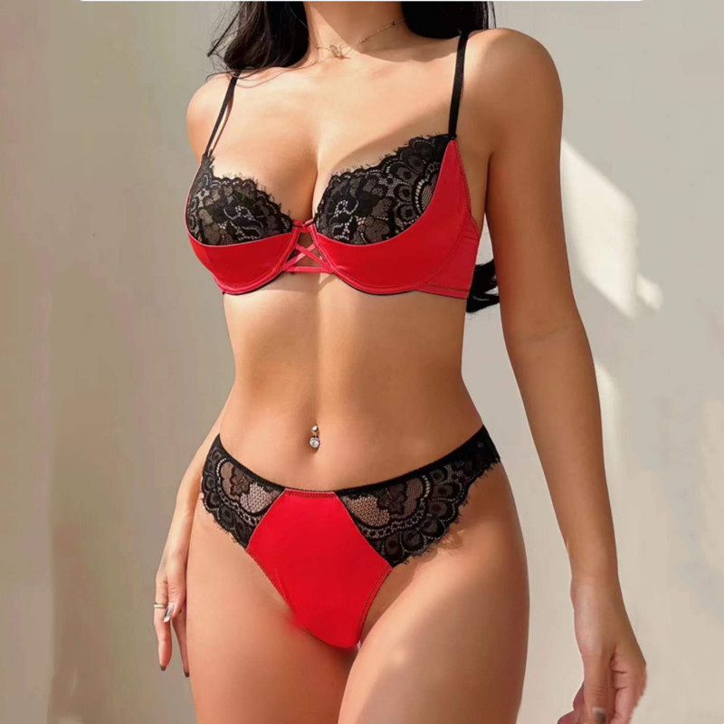 Red small large yard underwear lace Bra a set for women