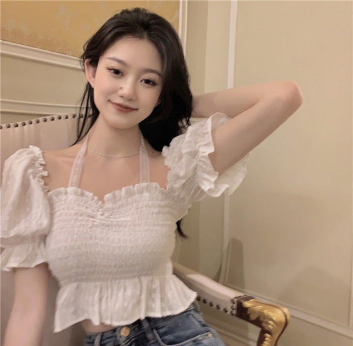 Slim white tops summer puff sleeve shirt for women