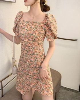 France style slim summer T-back irregular floral dress