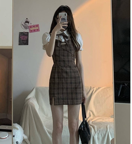 Summer Pseudo-two dress student Korean style T-back