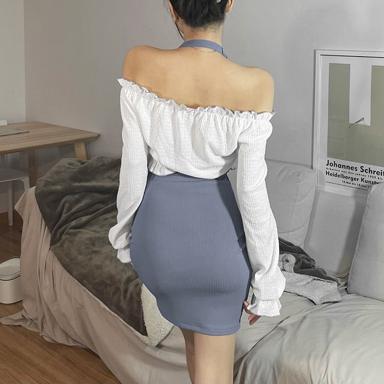 Long sleeve sling tops short dress 2pcs set for women