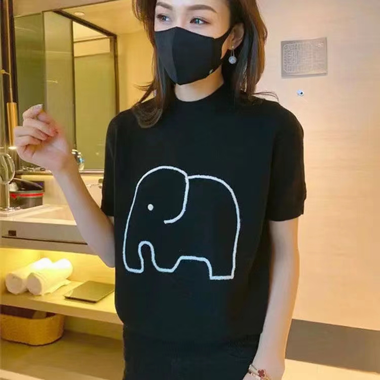 Thin elephants sweater wears outside T-shirt for women