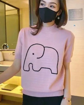 Thin elephants sweater wears outside T-shirt for women