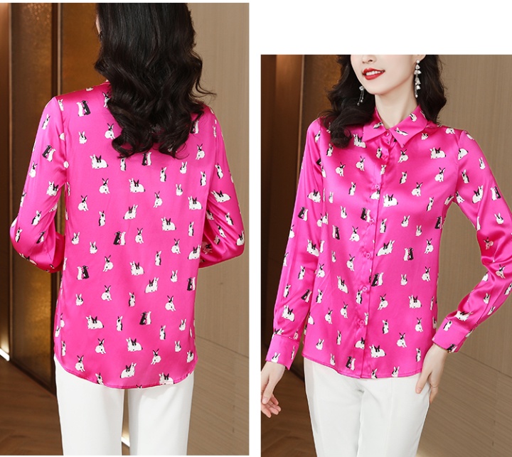 Printing silk shirt spring and autumn satin tops for women
