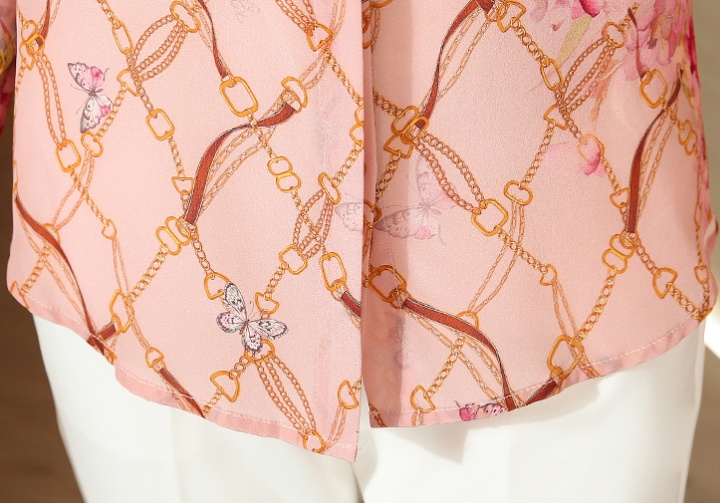 Spring printing shirt lapel real silk tops for women