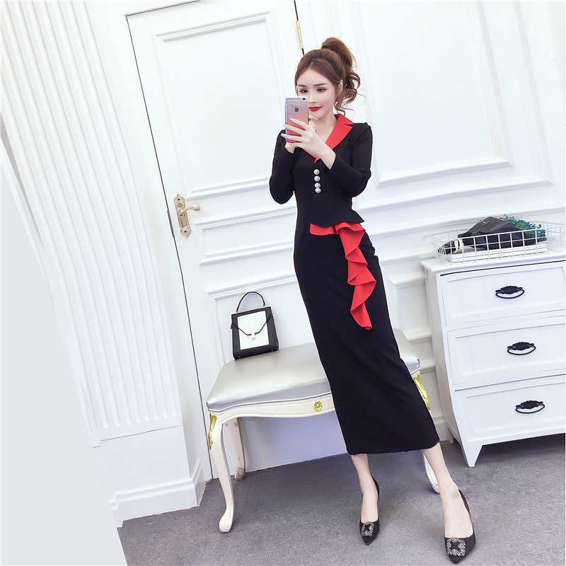 Spring and autumn long dress mixed colors formal dress