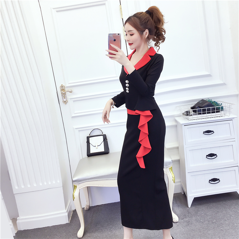 Spring and autumn long dress mixed colors formal dress