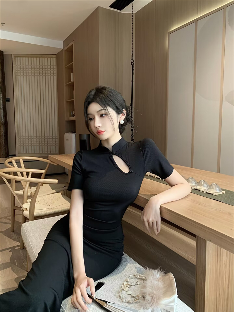 Retro halter dress package hip cstand collar cheongsam for women