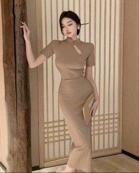 Retro halter dress package hip cstand collar cheongsam for women