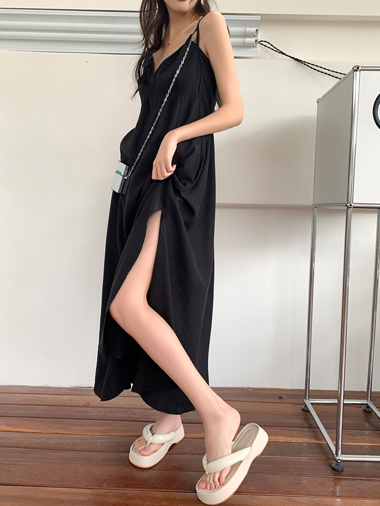 Long V-neck dress split long dress for women