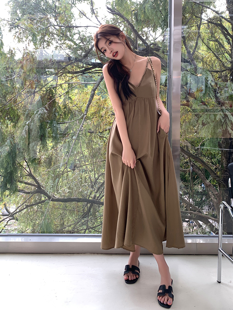 Long V-neck dress split long dress for women