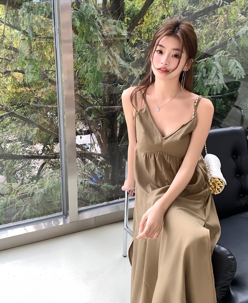 Long V-neck dress split long dress for women