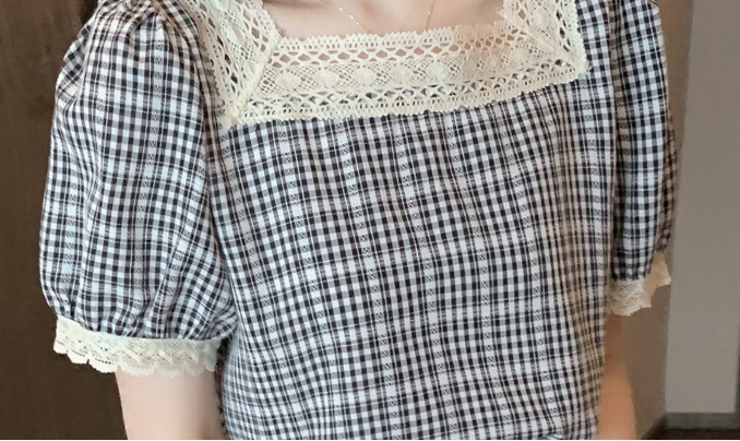 Plaid Korean style spring shirt splice short sleeve tops