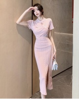 Frenum bow dress split cheongsam for women