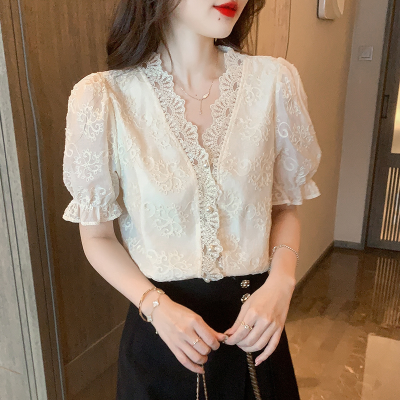 Splice lace shirts Korean style all-match tops for women