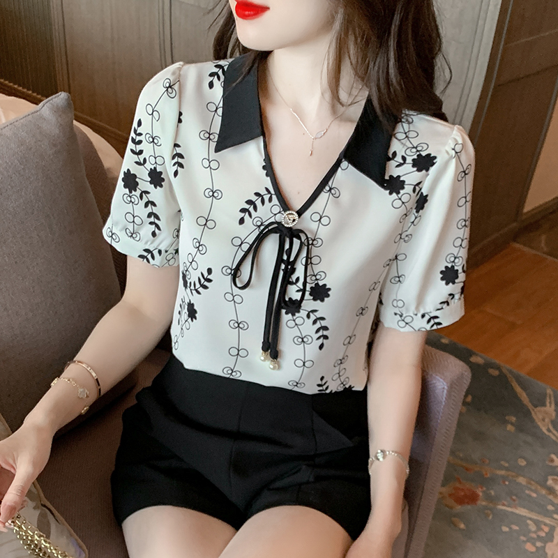 Printing Korean style splice shirt frenum summer tops