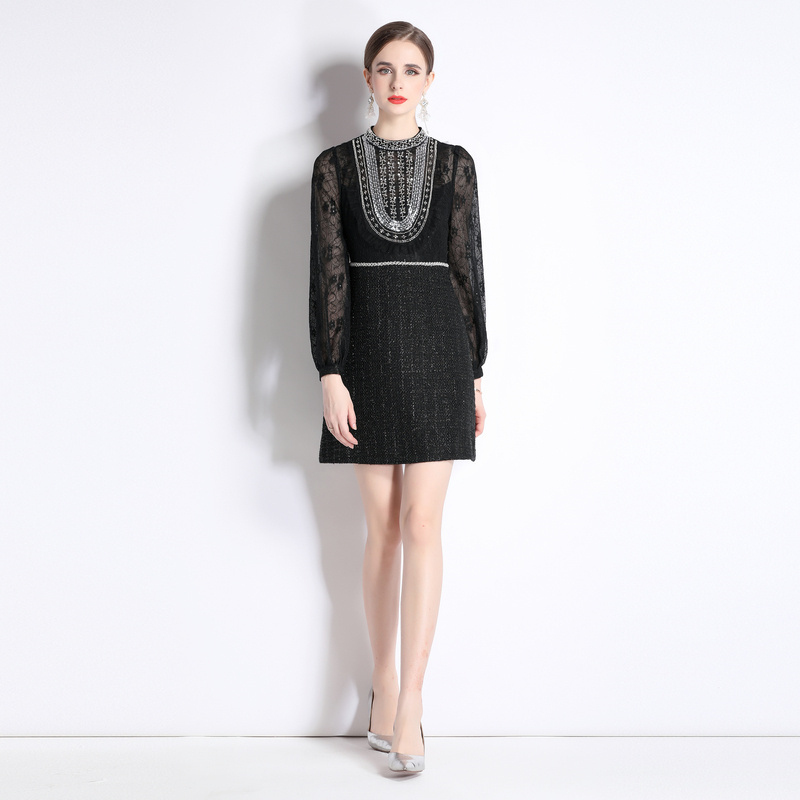 Light rhinestone lace sleeves temperament dress for women