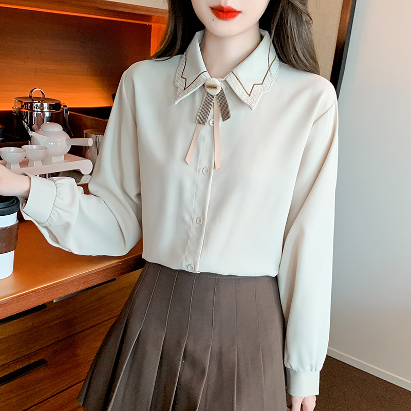 Sweet spring and autumn shirt white tops for women