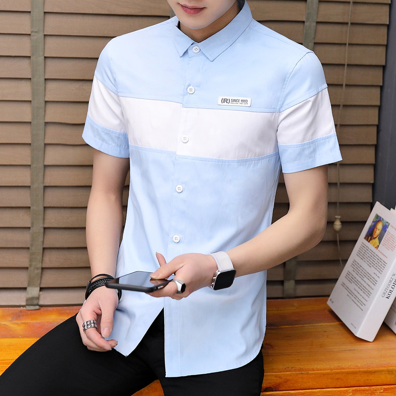 Short sleeve Casual splice slim personality shirt for men