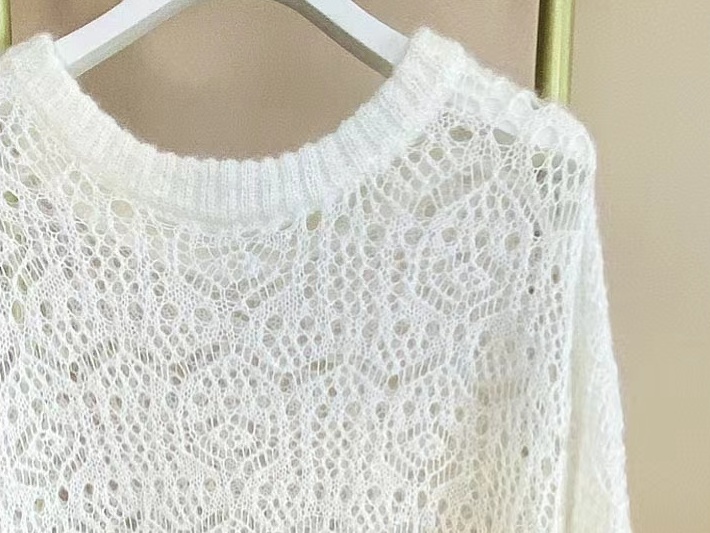 Hollow lazy thin long sweater white tender spring tops
