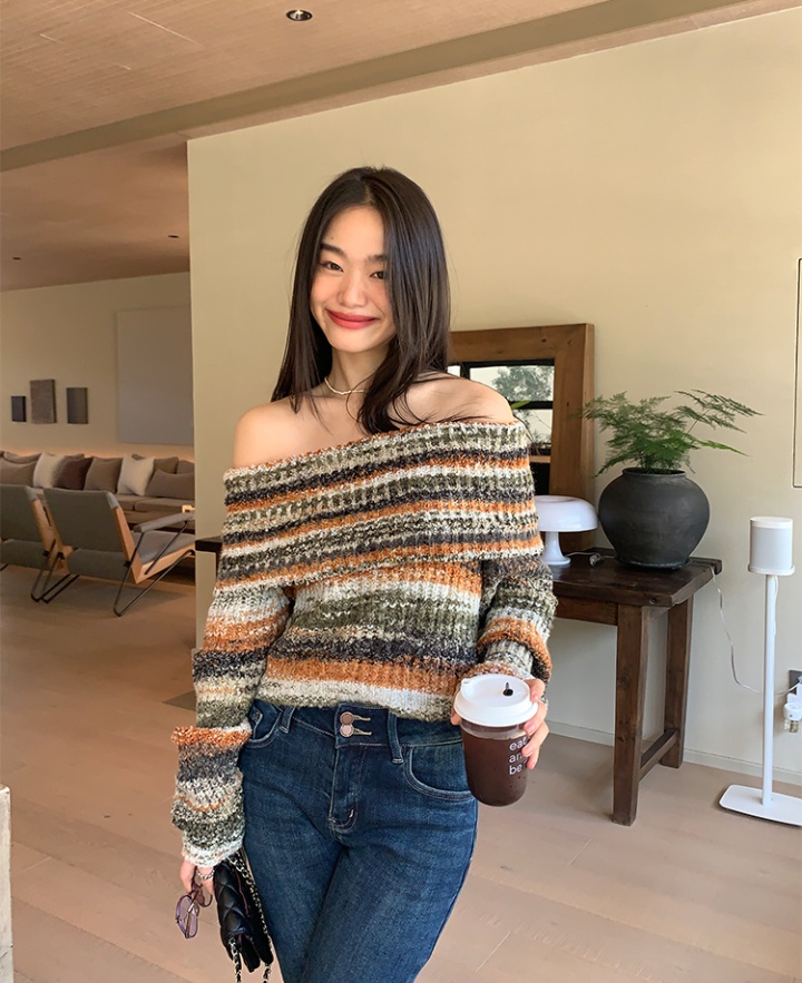 Strapless colors sweater spring clavicle for women